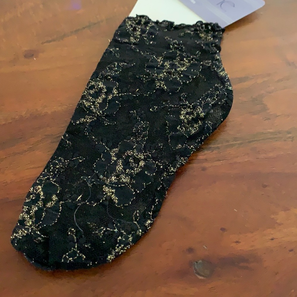 Women’s black lace &  gold dress up socks